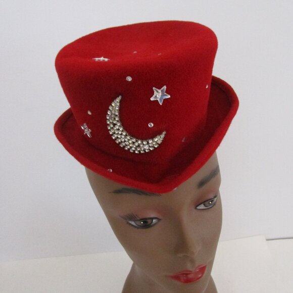 Rhinestone Stars Moon Felt Mini Top Hat Art Deco Derby Church main image 10